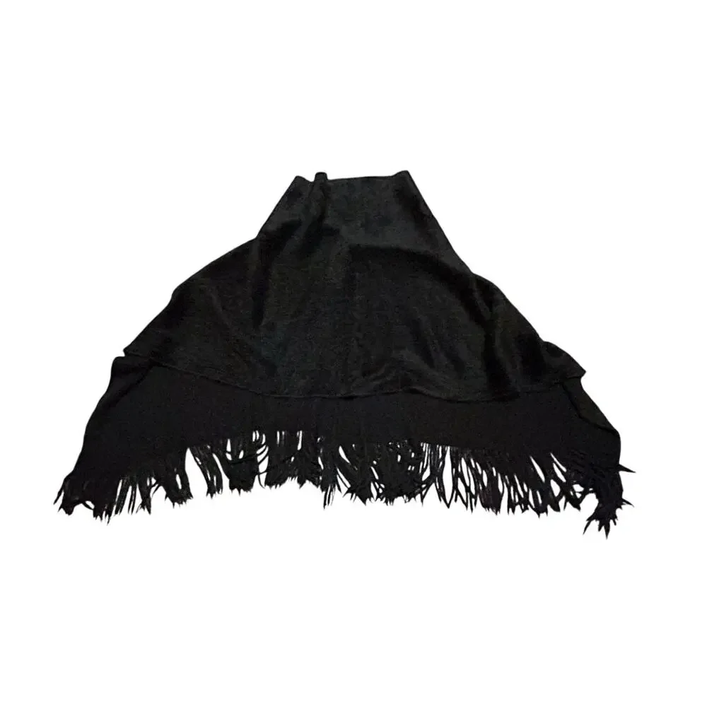 Poncho Cape Shawl Wrap Black Faux Fur Fringe One Size Soft Boho Festival